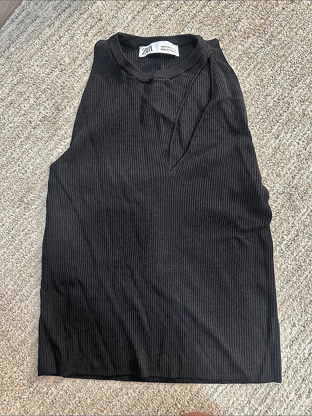 ZARA Ribbed Black Tank Top Size Medium Like New